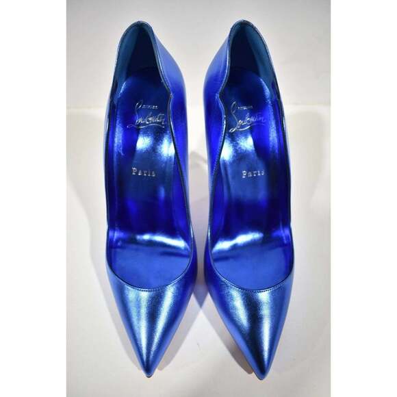 Christian Louboutin Hot Chick 100 Alize Blue Leather Pointed Toe Heel Pump 40 - Picture 7 of 12